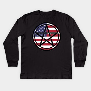 Large Print Pentacle LGBT Flag American Flag Kids Long Sleeve T-Shirt